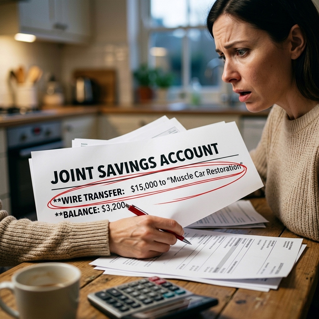 husband secretly spent savings bank statements red circle